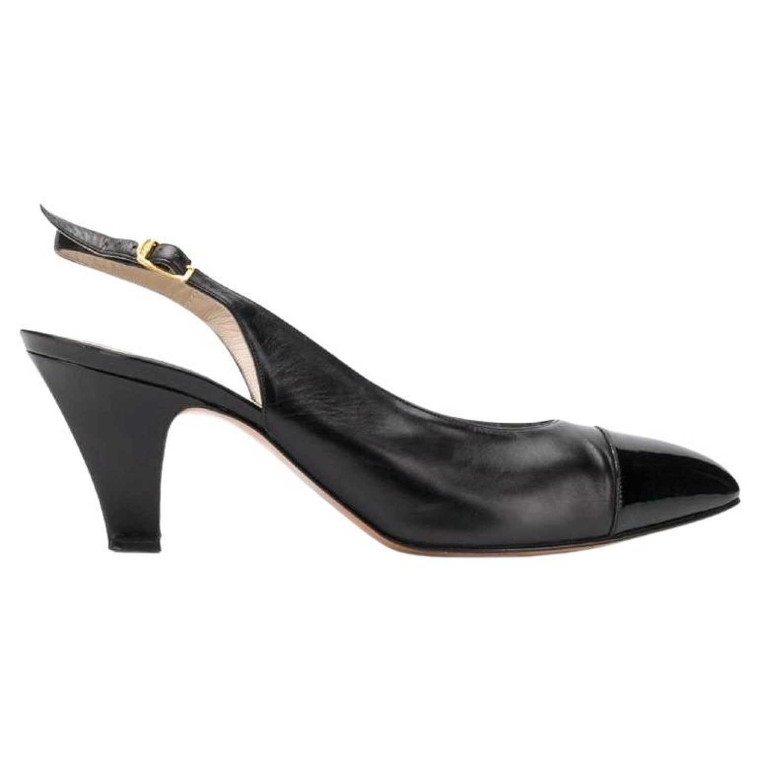 80s Salvatore Ferragamo black heeled slingback For Sale at 1stDibs