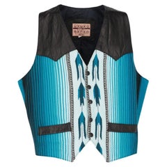 Vintage 80s Santa Fe by Aaron Michael vest with geometric pattern and black leather