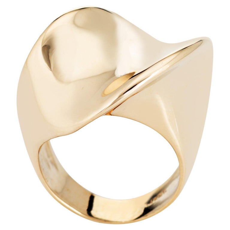 80s Sculpted Ring Vintage 14k Yellow Gold Sz 7 Abstract Cocktail