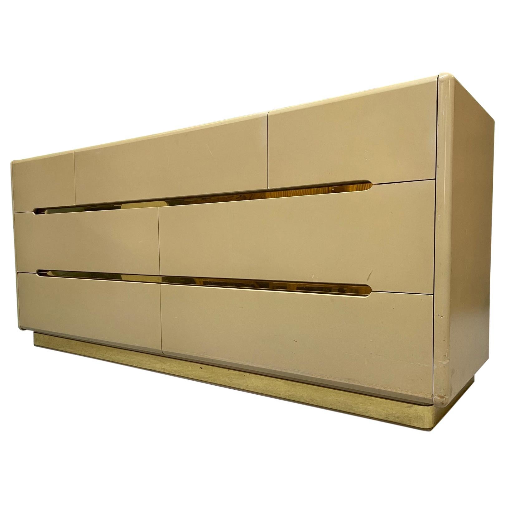 80s Seven Drawer Brass Plinth Dresser by Lane