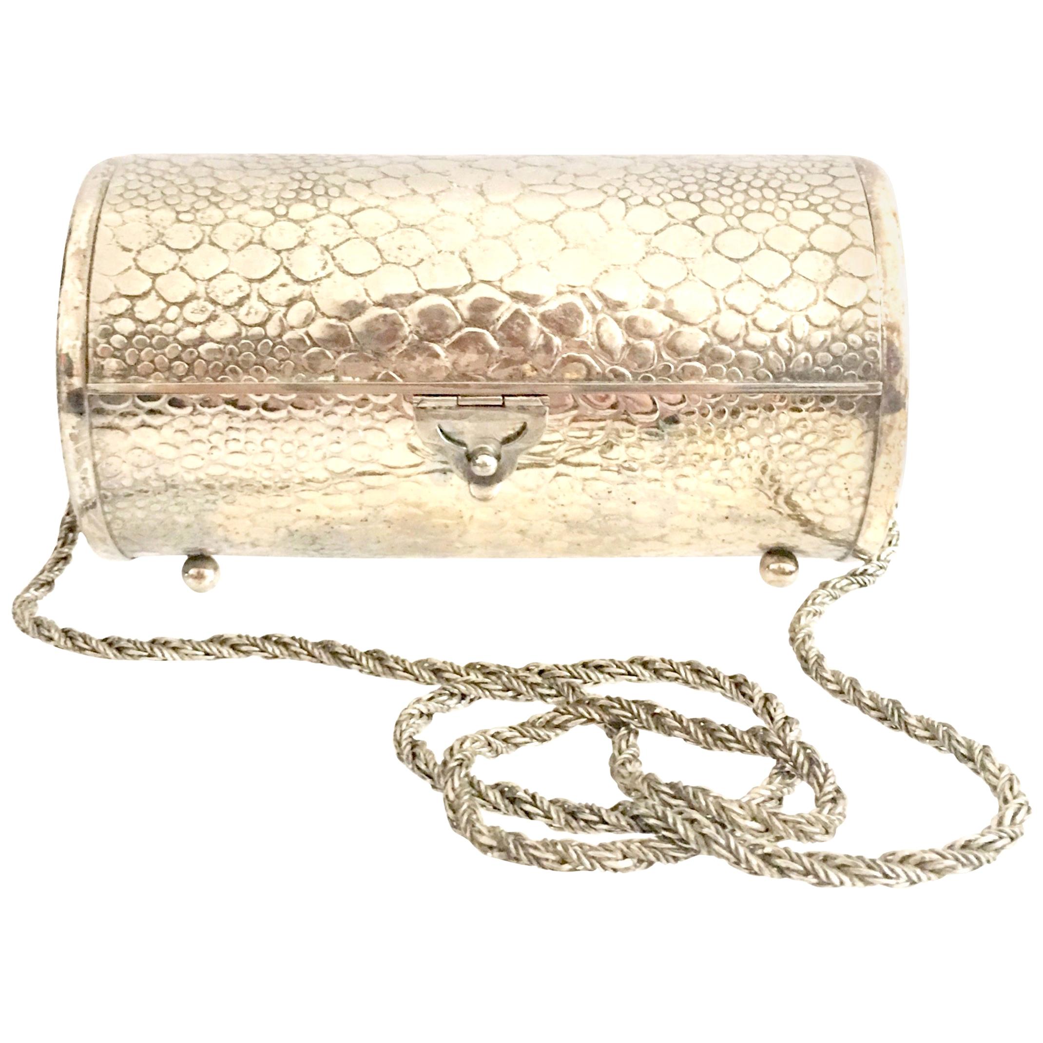 80'S Silver Plate "Tootsie Roll" Box Evening Bag By, Morris Moscowitz For Sale