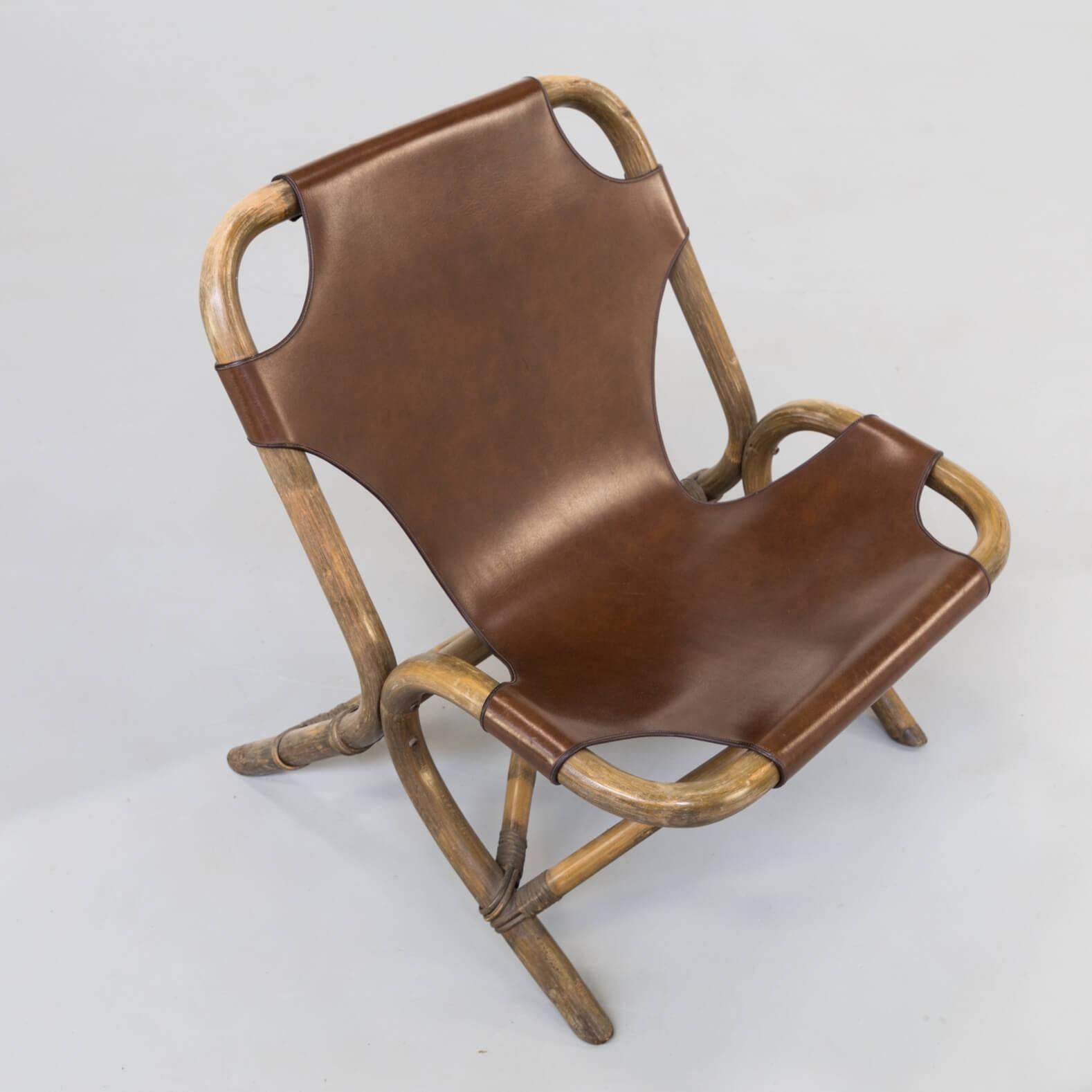 1980s Skai Leather Lounge Chairs, Bamboo Frame For Sale 8