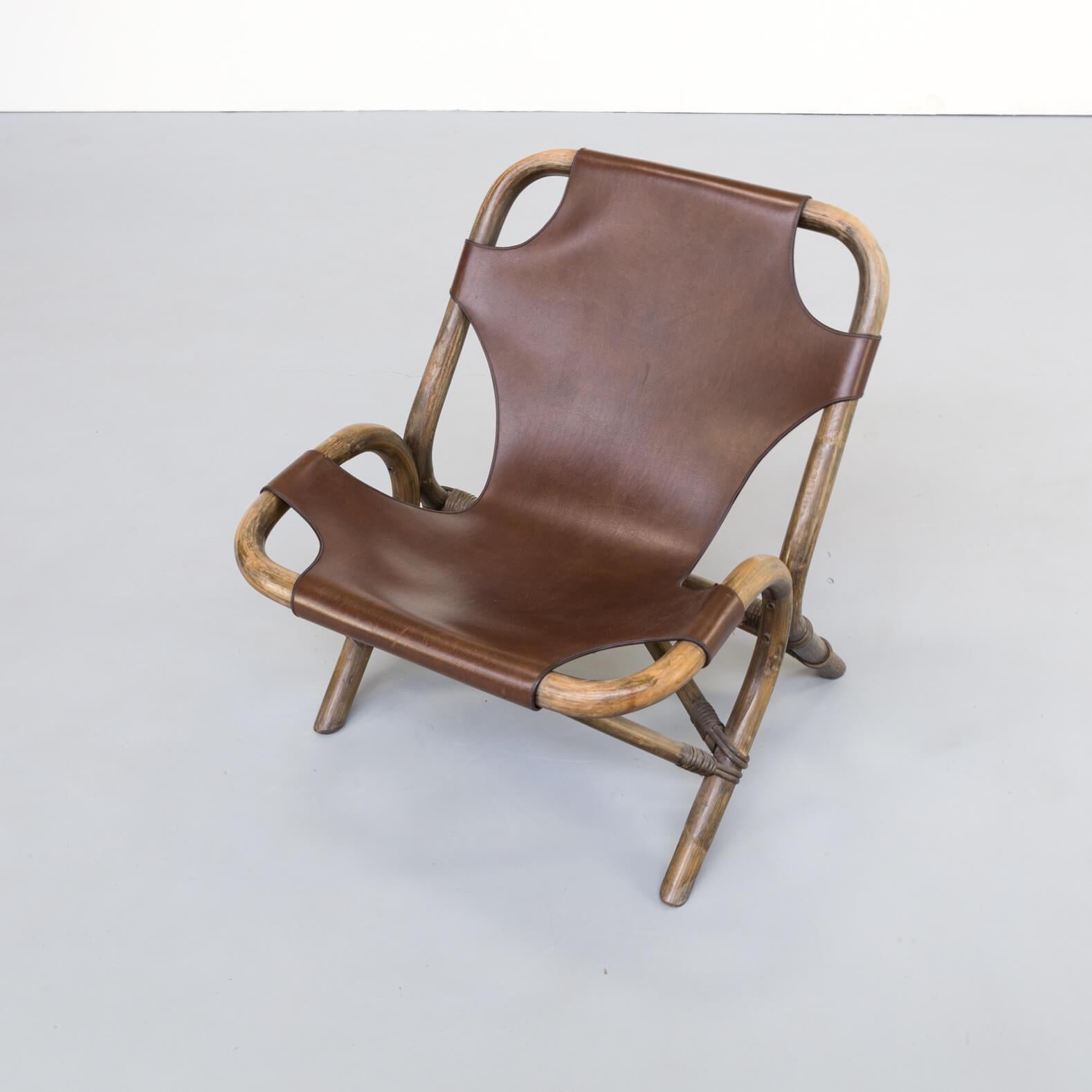 1980s Skai Leather Lounge Chairs, Bamboo Frame For Sale 3