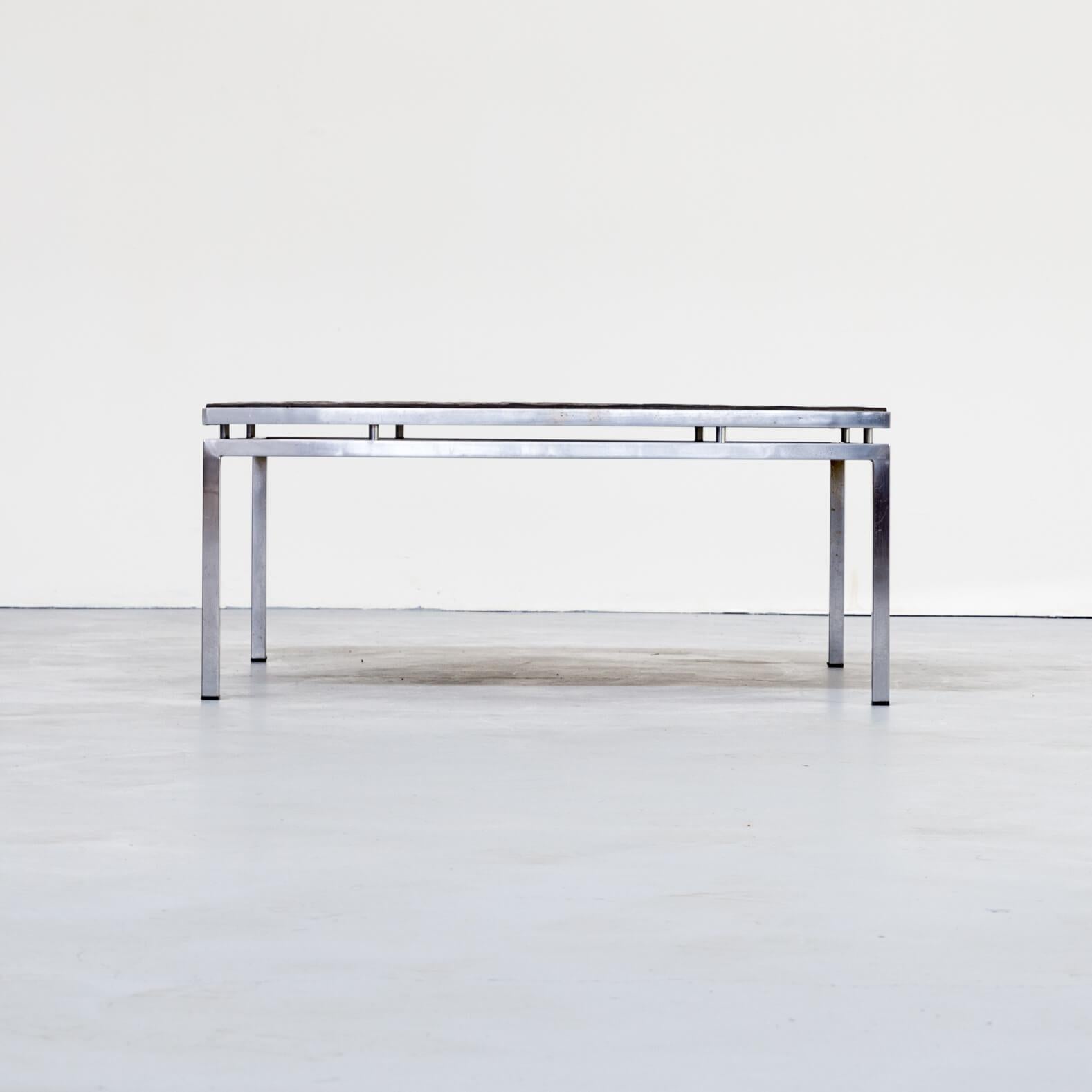 1980s Square Chromed Metal Framed Coffee Table with Slate Worktop In Good Condition For Sale In Amstelveen, Noord