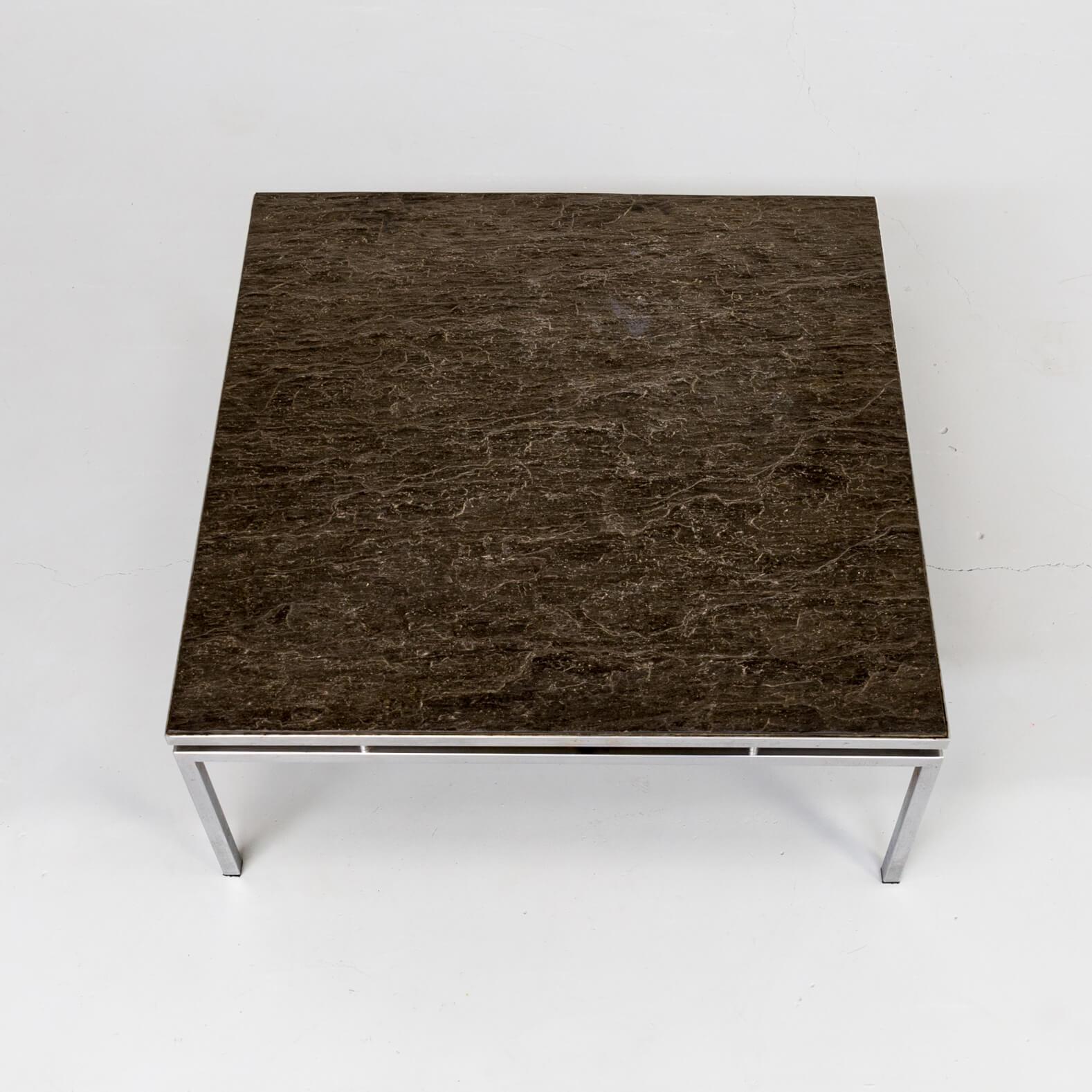 Late 20th Century 1980s Square Chromed Metal Framed Coffee Table with Slate Worktop For Sale