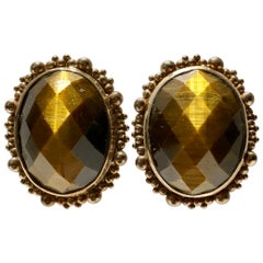 Vintage 80'S Stephen Dweck Sterling 925 Silver Vermeil and Tiger's Eye Earring