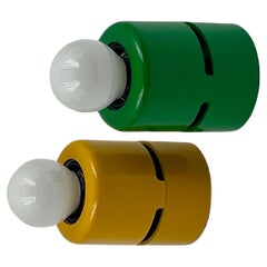 80s Stilnovo ‘Plafoniera’ Lamps in Green & Yellow - Set of 2 New Old Stock