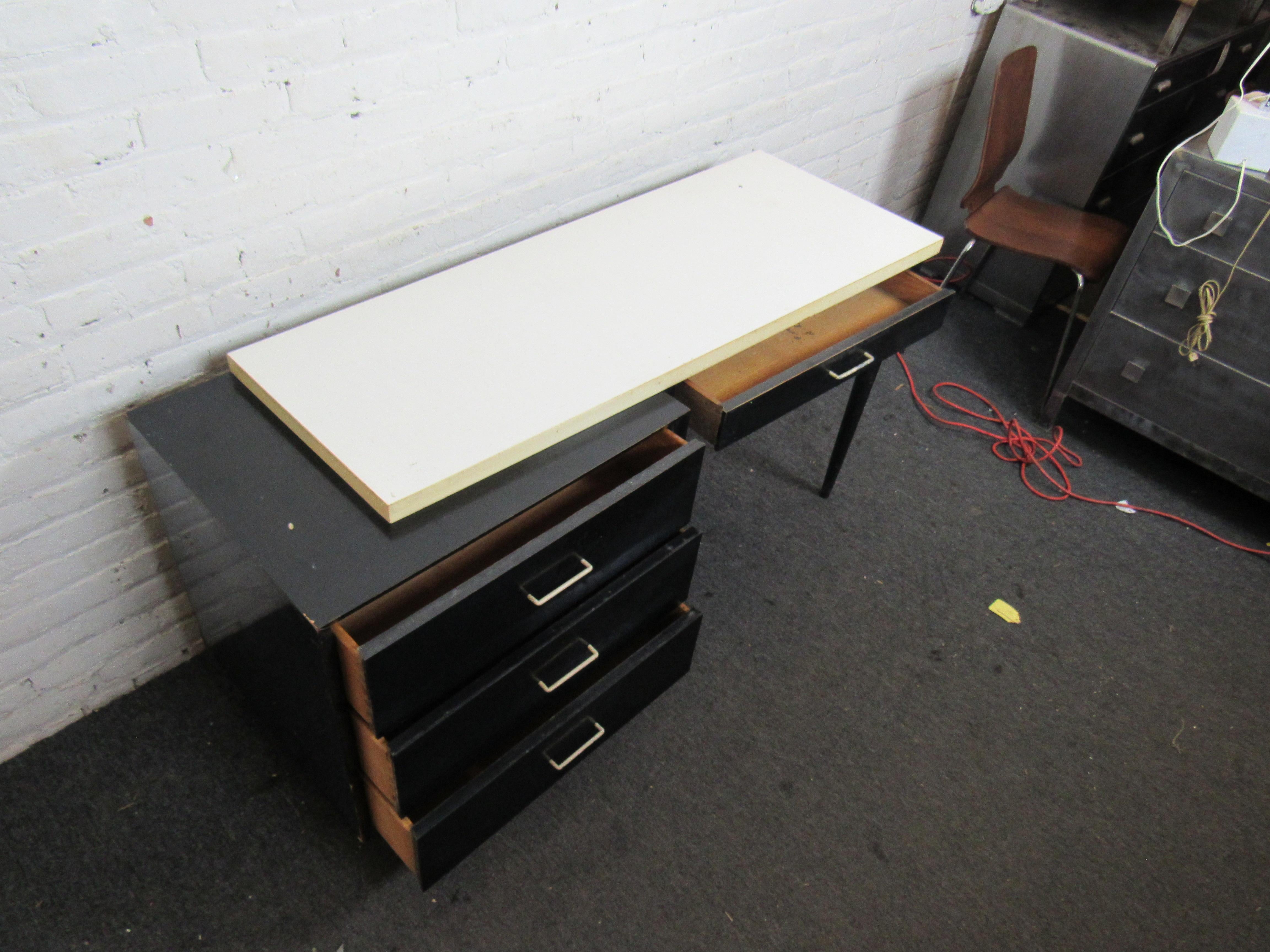 Laminate 1980s Style Black and White Desk  For Sale