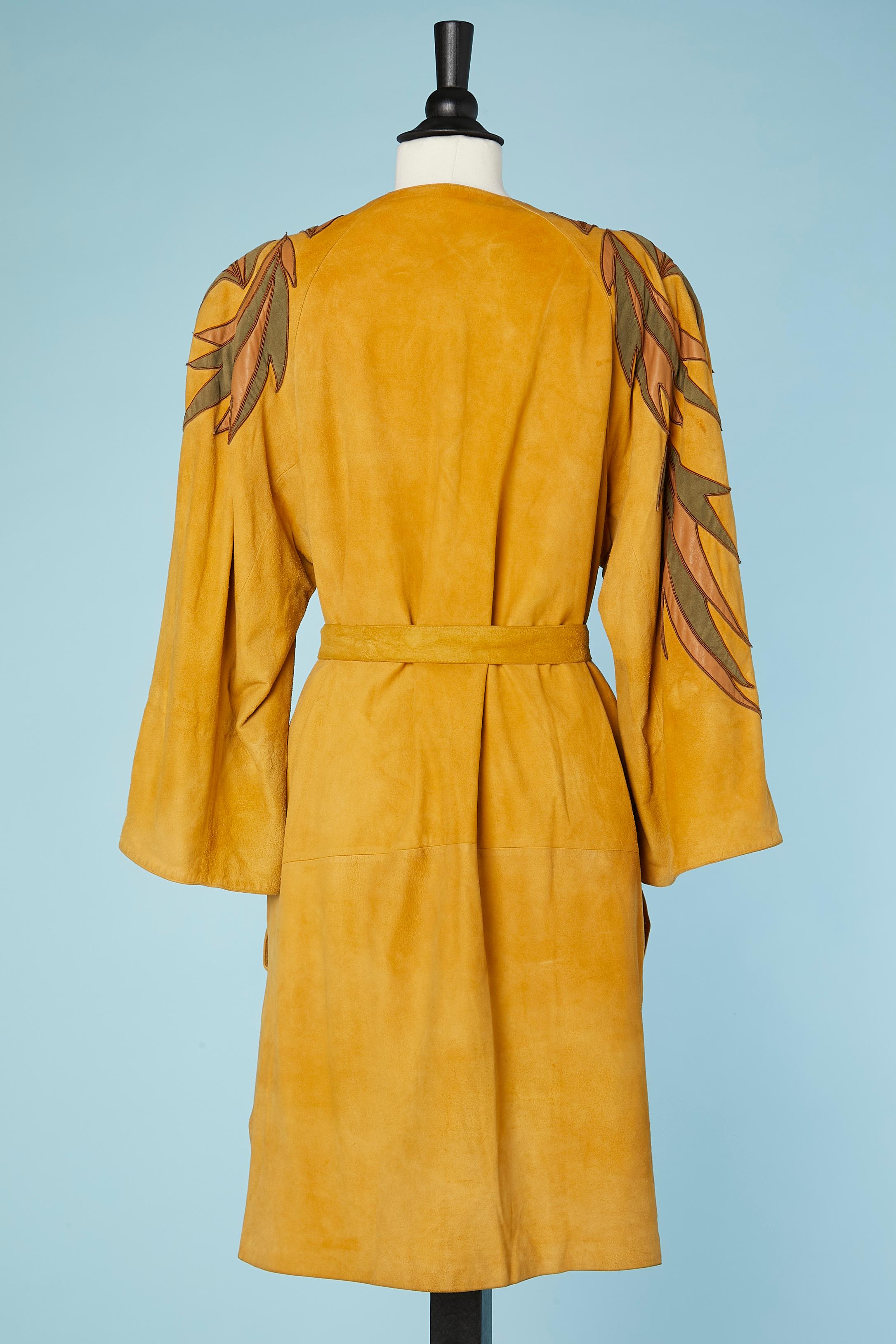 Robe en daim avec appliqué en daim Claude Montana pour Ideal Cuir SS1981, années 80 en vente 1