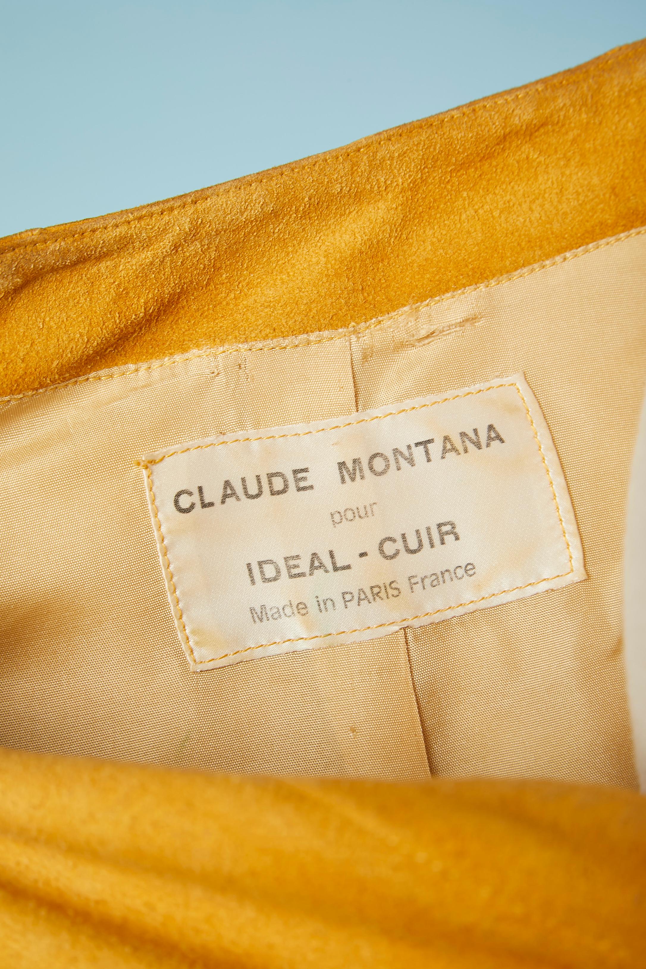 80's suede dress with suede appliqué Claude Montana pour Ideal Cuir SS1981 For Sale 3