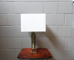 1980s Table Lamp Silver Gold, Modern Metal Table Lamp in the Style of Rizzo