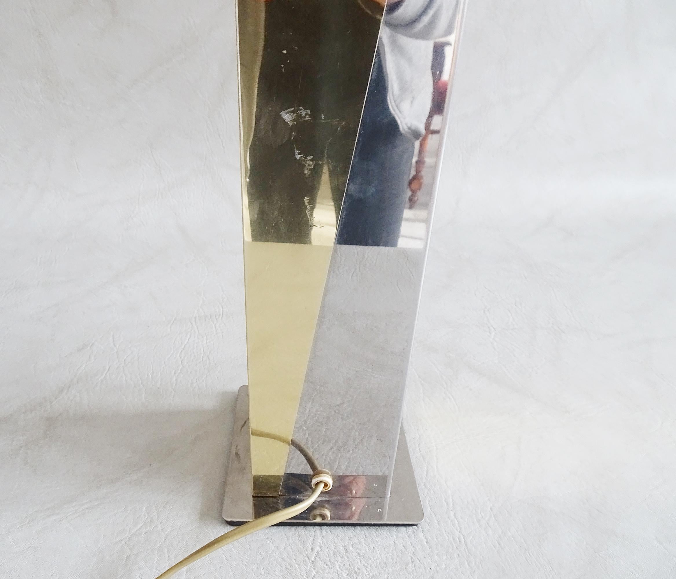 Brass 1980s Table Lamp Silver Gold, Modern Metal Table Lamp in the Style of Rizzo For Sale