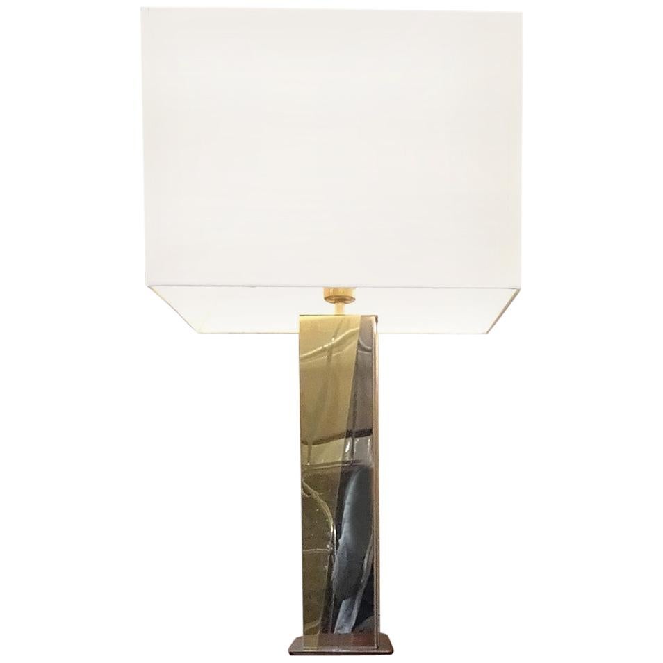 1980s Table Lamp Silver Gold, Modern Metal Table Lamp in the Style of Rizzo
