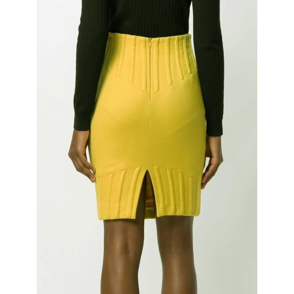 Women's 80s Thierry Mugler Vintage yellow wool 80s embossed tube skirt For Sale