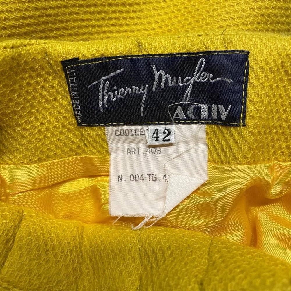 80s Thierry Mugler Vintage yellow wool 80s embossed tube skirt For Sale 2