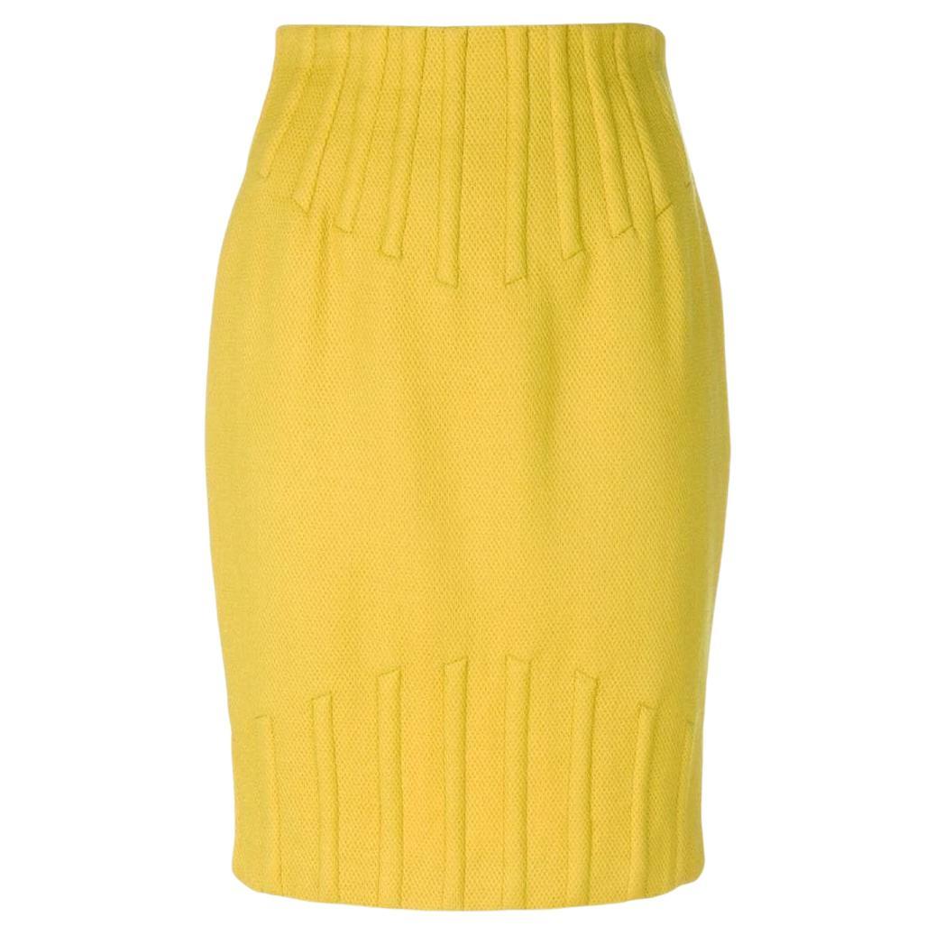 80s Thierry Mugler Vintage yellow wool 80s embossed tube skirt For Sale
