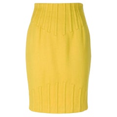 80s Thierry Mugler Vintage yellow wool 80s embossed tube skirt