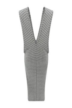 80's Tricot Comme des Garçons Maxi Vestido Plunge de Mezcla de Lana y Guinga Gris