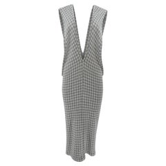 80's Tricot Comme des Garçons Grey Gingham Wool Blend Plunge Maxi Dress