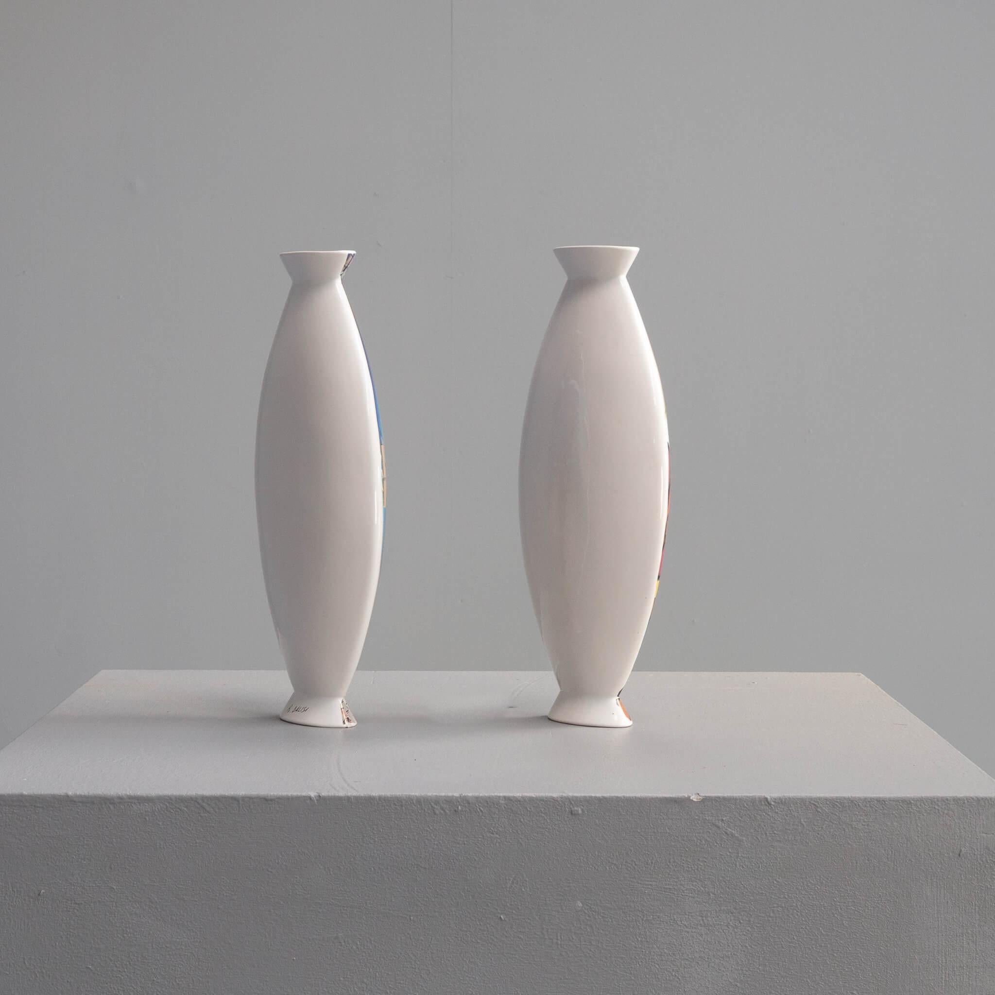 Mid-Century Modern 80s Ugo Nespolo, Riccardo Dalisi Vase for Bottega des Vasai Set/2 For Sale