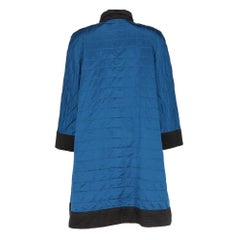 80s Valentino blue silk with black details, matellassé effect duster coat