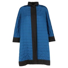 80s Valentino blue silk with black details, matellassé effect duster coat
