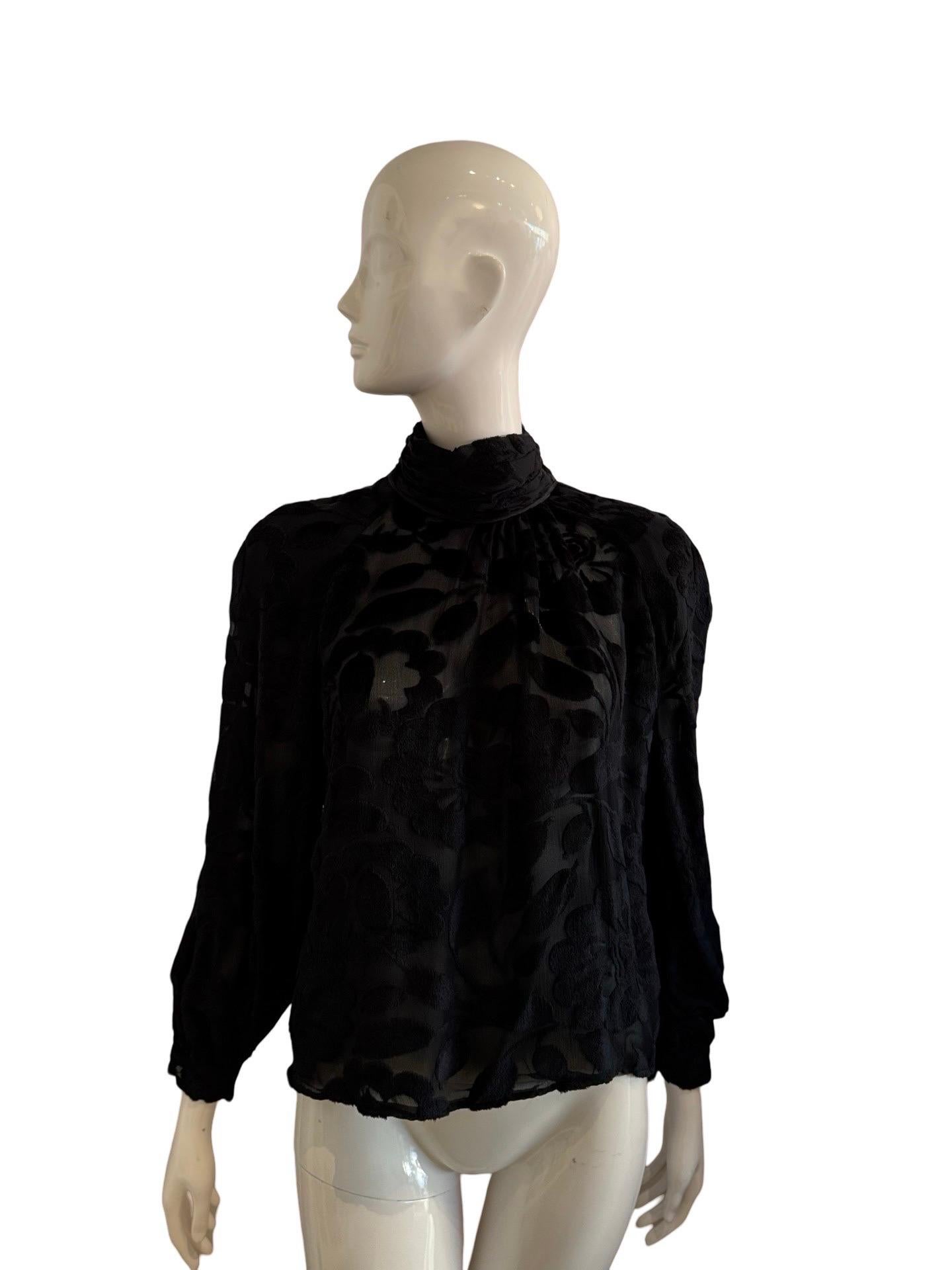 Black 80s Valentino Velvet Burnout Blouse For Sale