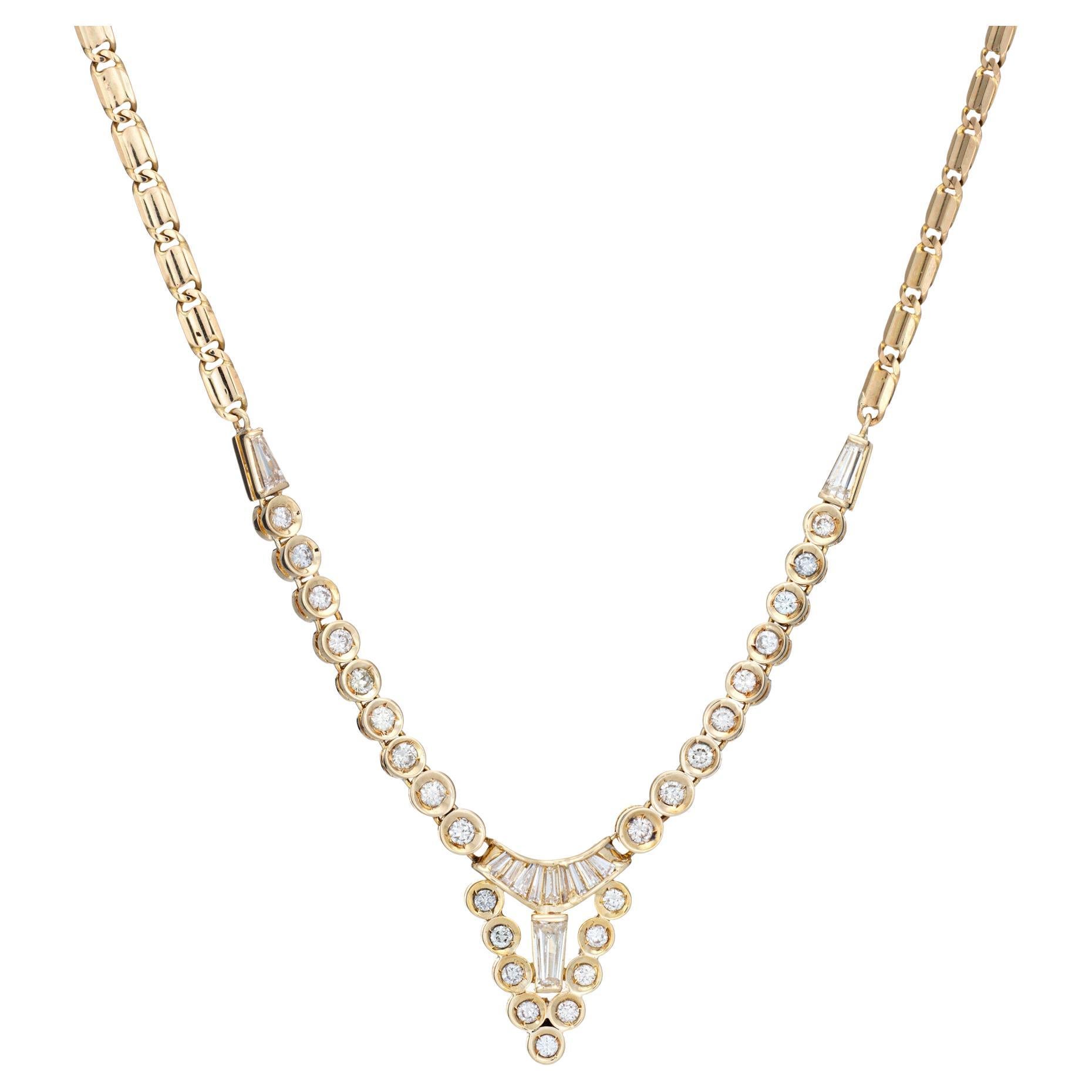 80s Vintage 0.75ct Diamond Necklace 18k Yellow Gold 16" Choker Estate Jewelry