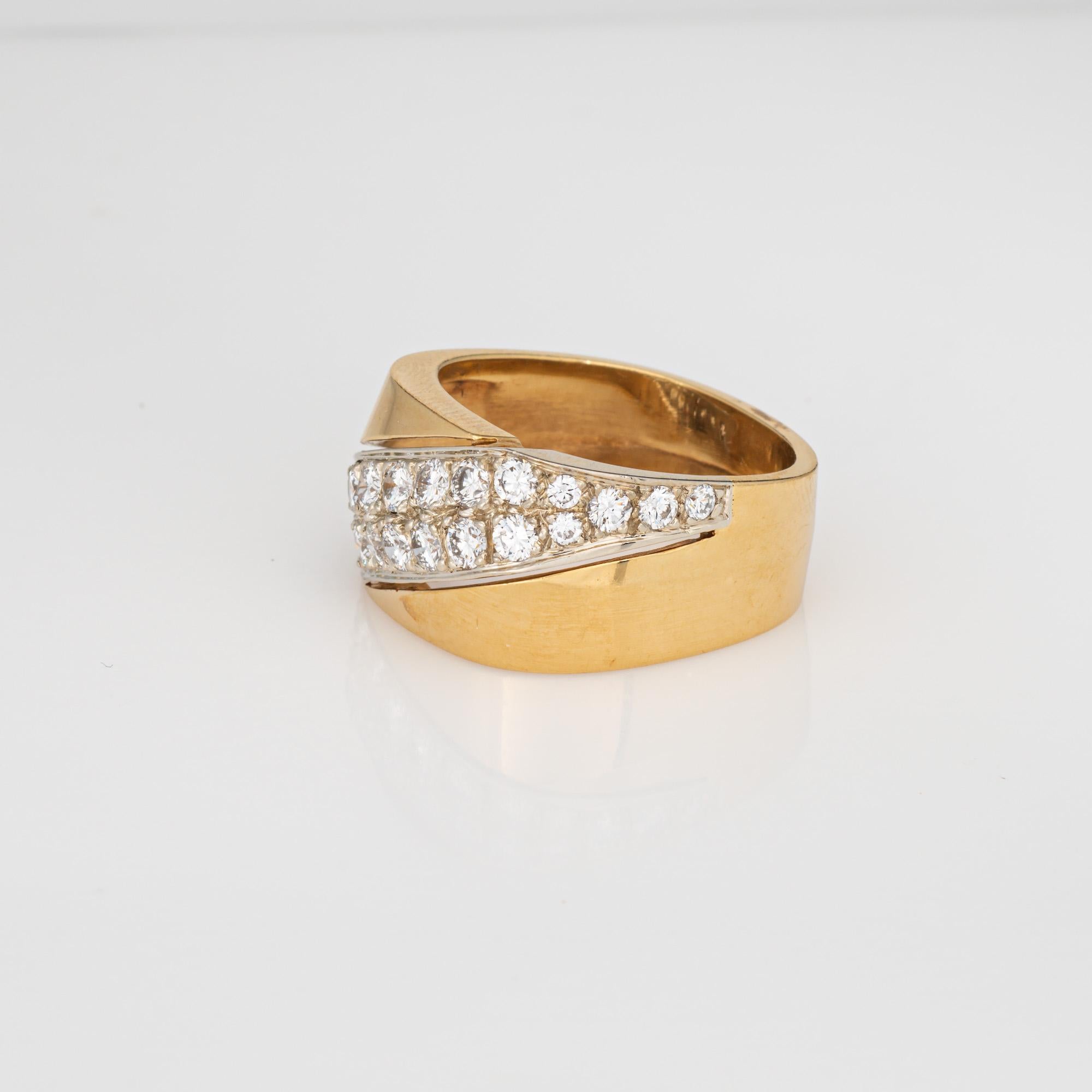 Taglio rotondo Vintage By 1ct Diamond Ring Wide Square Band Sz 6.5 Gioielli in oro giallo 18k in vendita