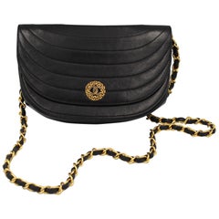 80's Vintage Chanel Black Quilted Half Moon Bag 