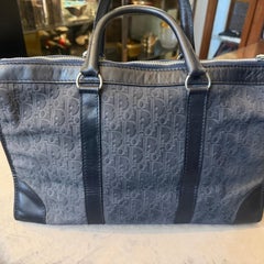 80s Vintage Christian Dior Trotter Gray Nubuck and Black Leather Boston Hand-Bag