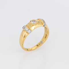 80s Vintage Diamond Band Sz 6.5 Stacking Ring 18k Yellow Gold Estate Jewelry