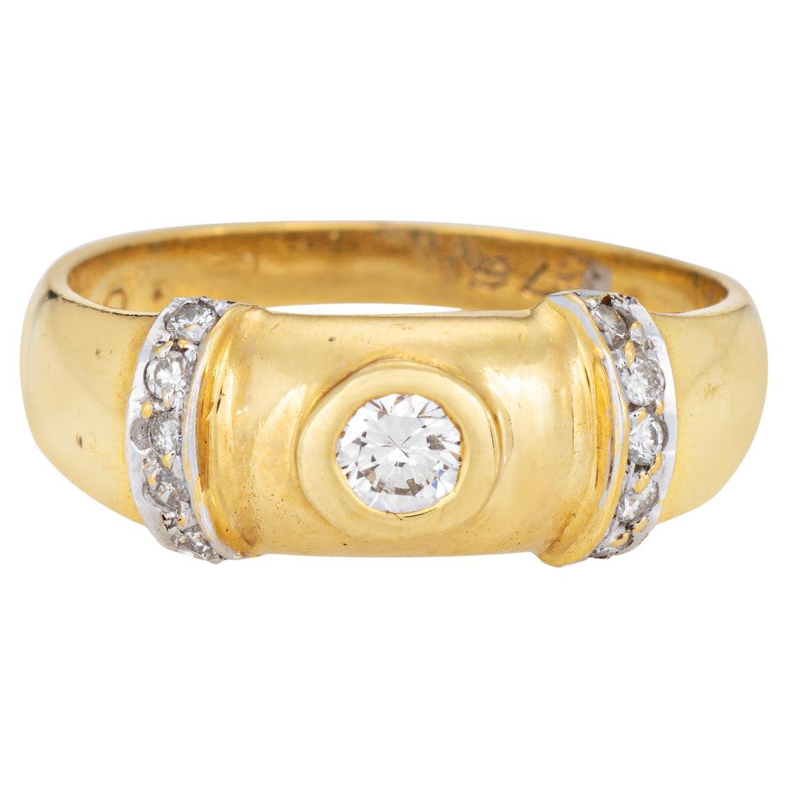 80s Vintage Diamond Band Sz 6.5 Stacking Ring 18k Yellow Gold Estate Jewelry