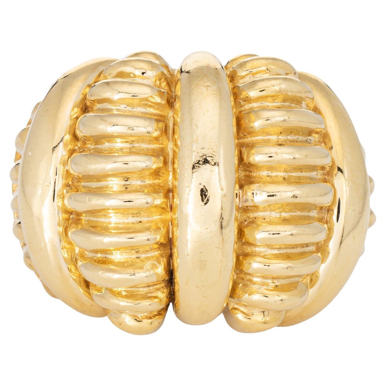 Anello a cupola vintage anni '80 scolpito in oro giallo 18k a fascia larga sz 7 Estate Jewelry