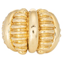Anello a cupola vintage anni '80 scolpito in oro giallo 18k a fascia larga sz 7 Estate Jewelry