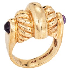 80s Vintage Dome Ring Sz 6.5 Cigar Band Amethyst 14k Yellow Gold Fluted Jewelry