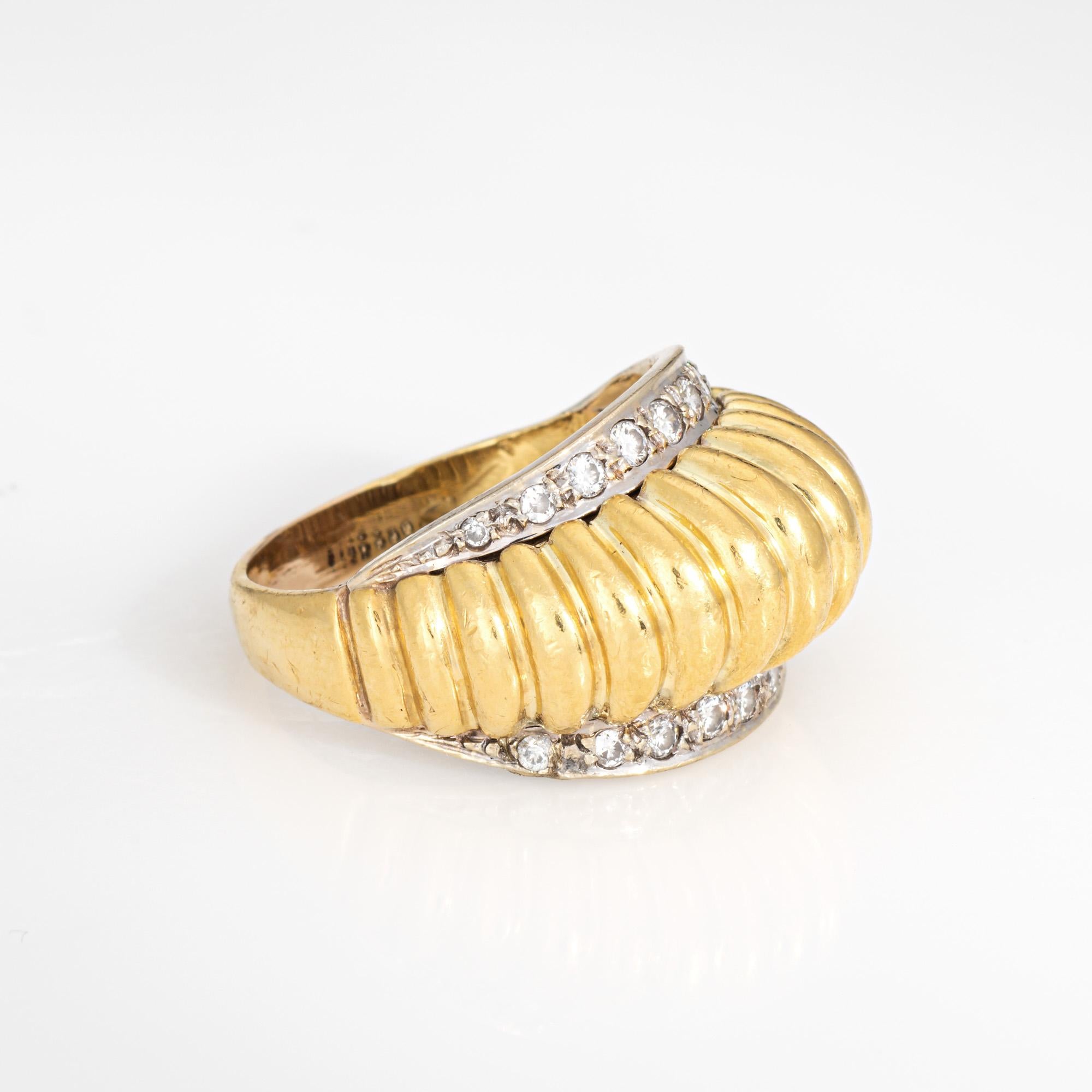 80s Vintage Fluted Dome Ring Sz 8.5 Diamond 18k Yellow Gold Wide Band Jewelry Moderno en venta