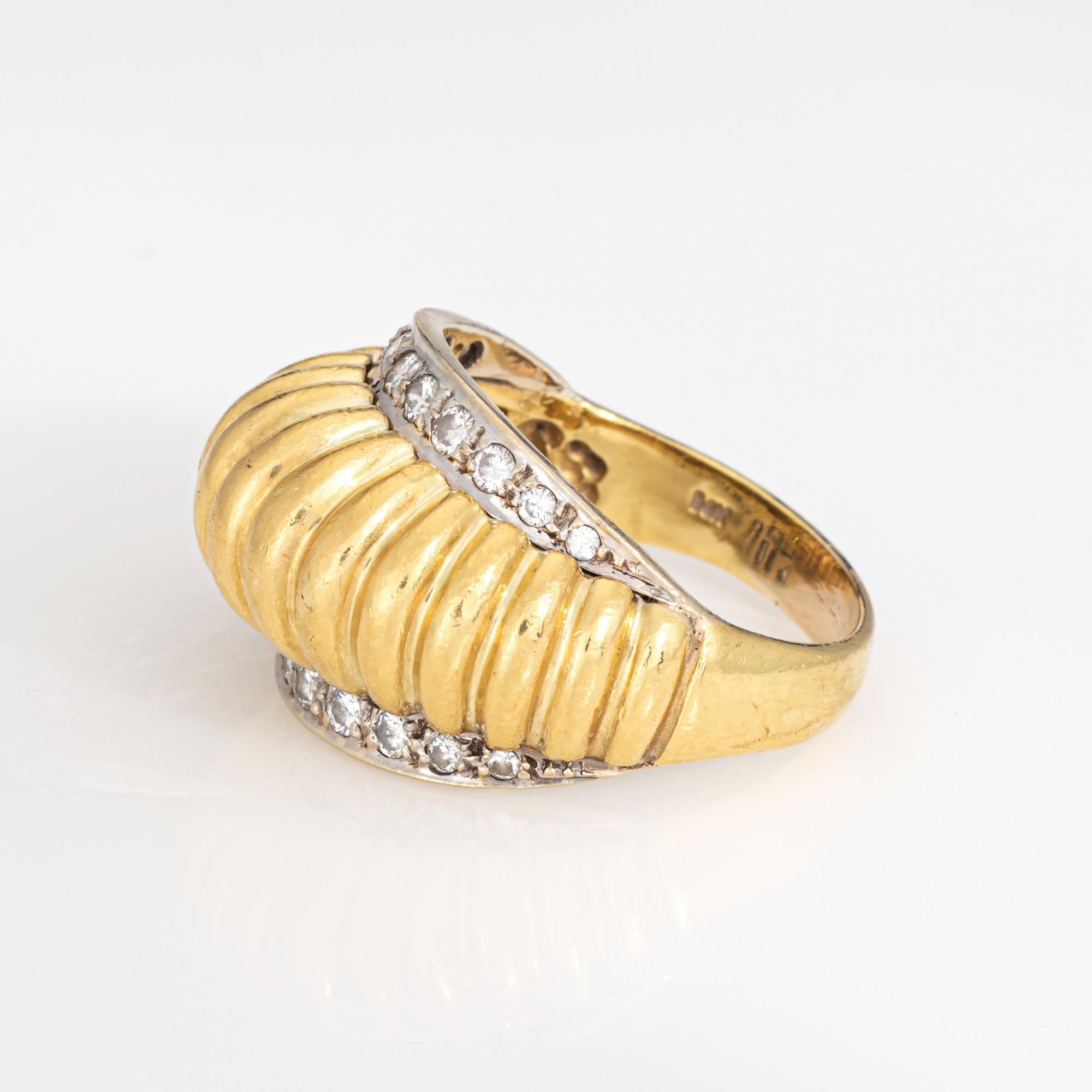 80s Vintage Fluted Dome Ring Sz 8.5 Diamond 18k Yellow Gold Wide Band Jewelry Corte redondo en venta