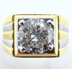 Anello da uomo con diamante taglio rotondo GIA 1,69ct G VVS2 degli anni '80 in oro bicolore 18k