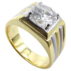 80's Vintage GIA 1.69ct G VVS2 Round Cut Diamond Men's Ring in 18k Two-Tone Gold