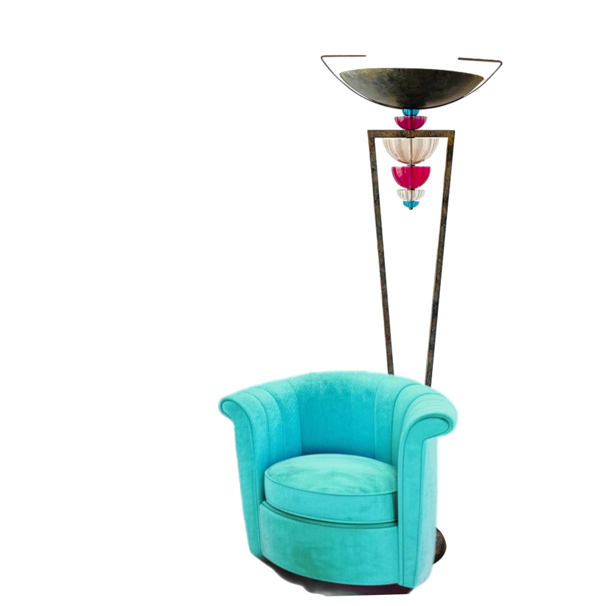 80s Vintage Hivo Van Teal Post Modern Art Deco Torchiere  Lámpara de pie Lucite en venta 5