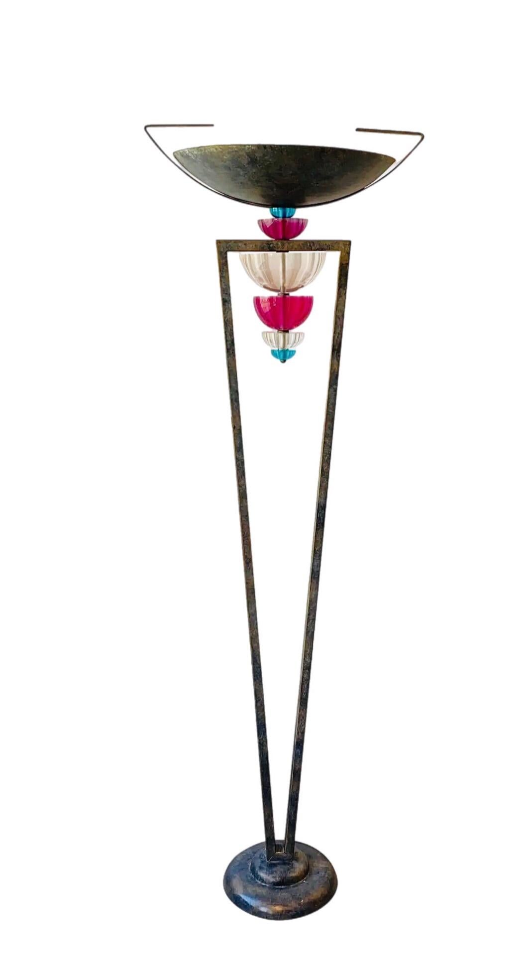 80s Vintage Hivo Van Teal Post Modern Art Deco Torchiere  Lámpara de pie Lucite en venta 6