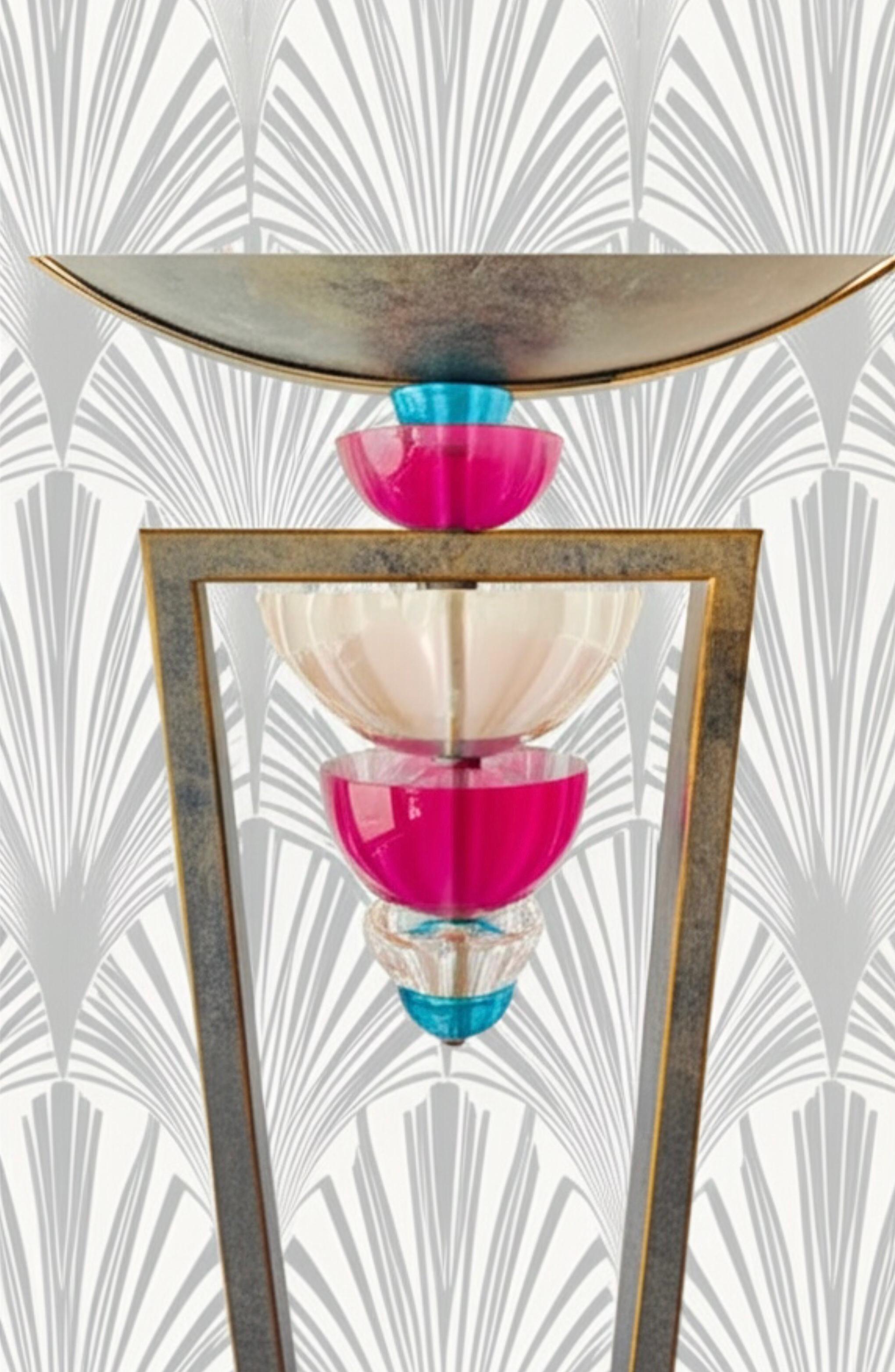 80s Vintage Hivo Van Teal Post Modern Art Deco Torchiere  Lámpara de pie Lucite en venta 7