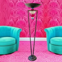 80s Vintage Hivo Van Teal Post Modern Art Deco Torchiere Lucite Floor Lamp