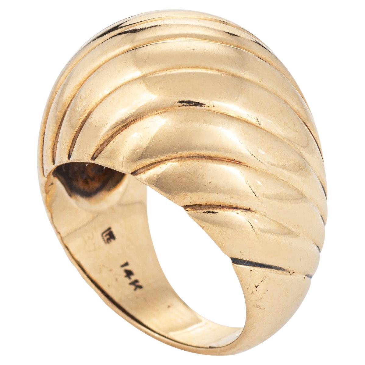 80s Vintage Ridged Dome Ring 14k Yellow Gold 6 Estate Cocktail Fine Jewelry