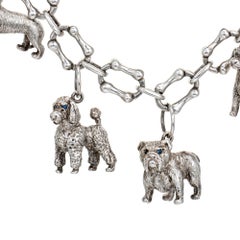 80s Vintage Tiffany & Co Dog Charm Bracelet Bone Links Sterling Silver 7.5"