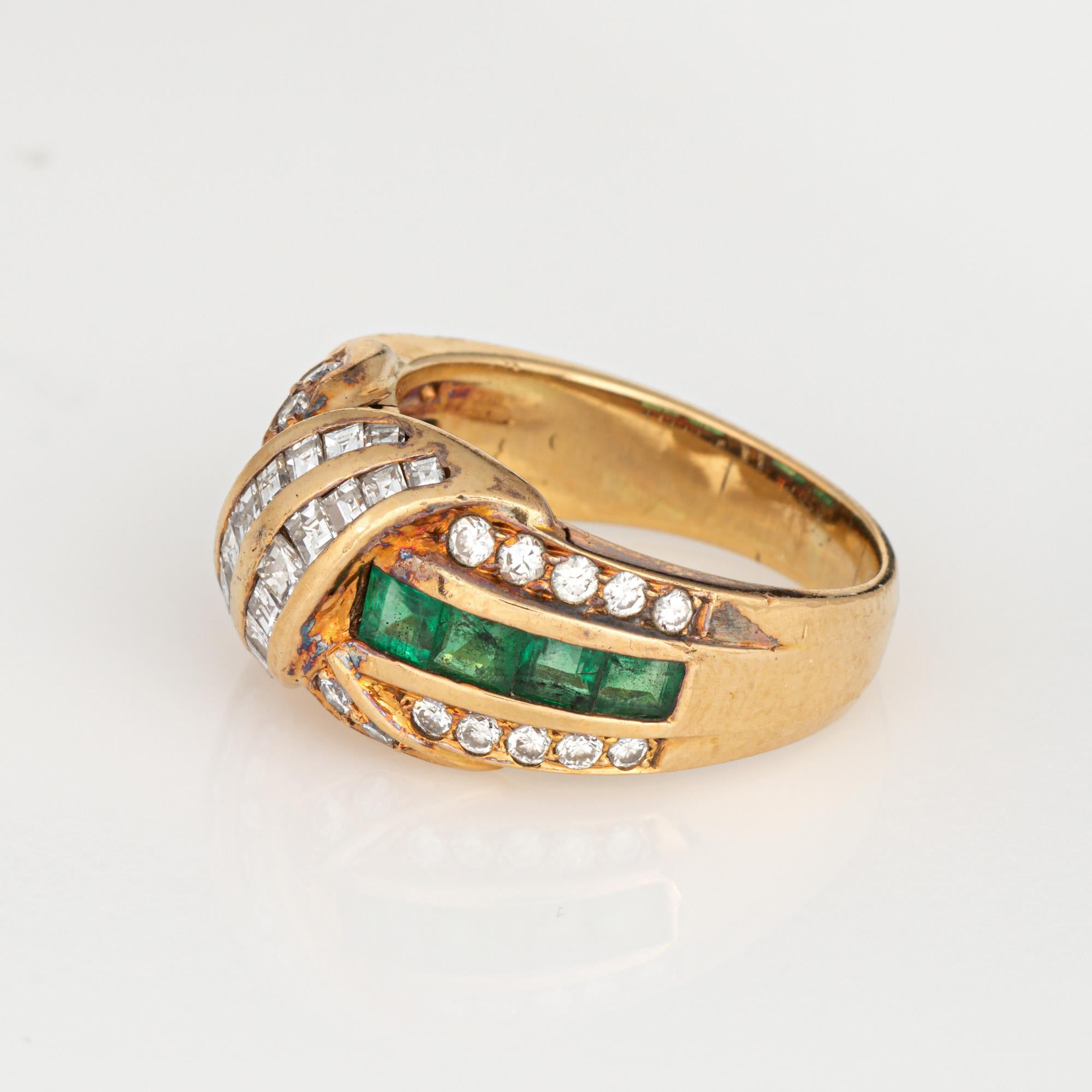 Taille émeraude 80s Vintage Tiffany & Co Emerald Diamond Sz 6 18k Yellow Gold Signed en vente