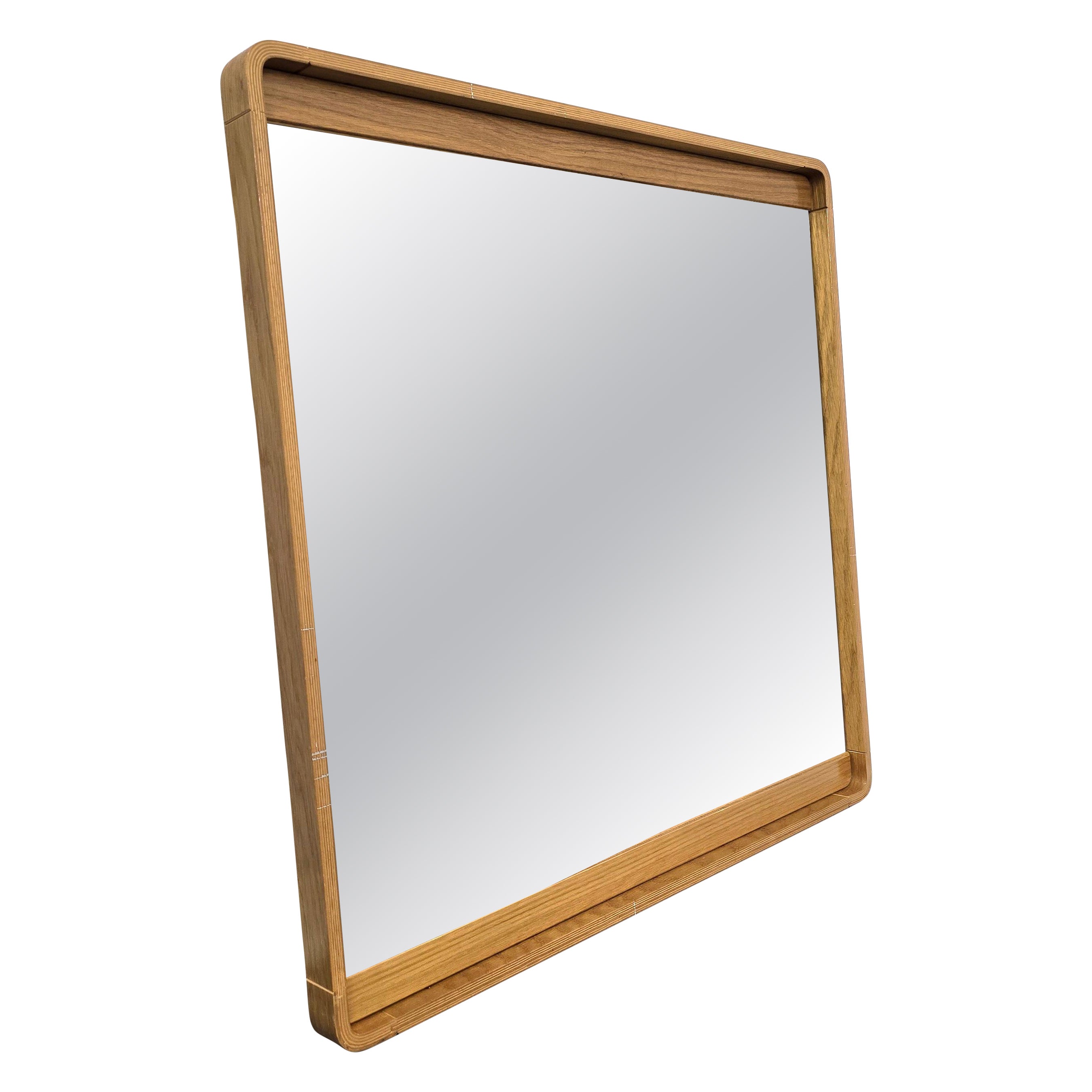 Specchio da parete anni '80 in compensato di legno curvato in vendita
