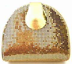 80'S Whiting & Davis Gold Metal Mesh & Leather Hand Bag