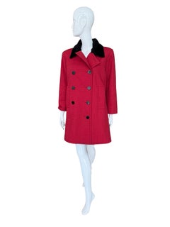 80s YSL Fur Collar Lined Red Quilted Coat